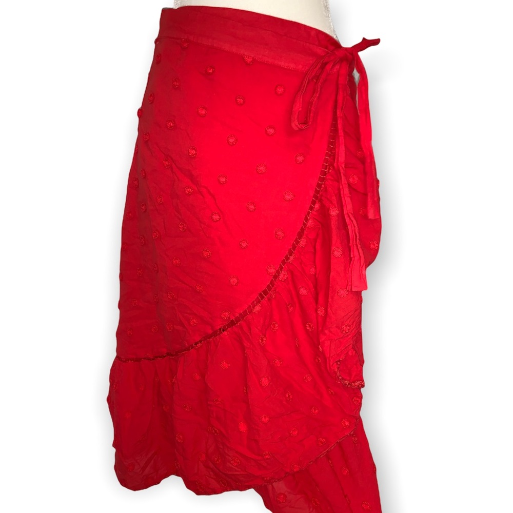 Farm Rio Red Floral Applique Wrap Skirt